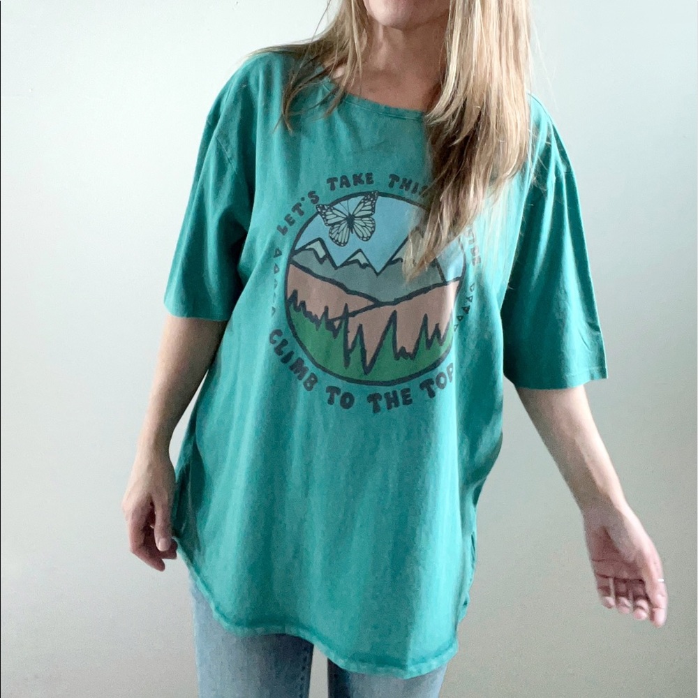 LUCKY BRAND Climb to the Top Oversized Crew in Green Blue Slate size Medium